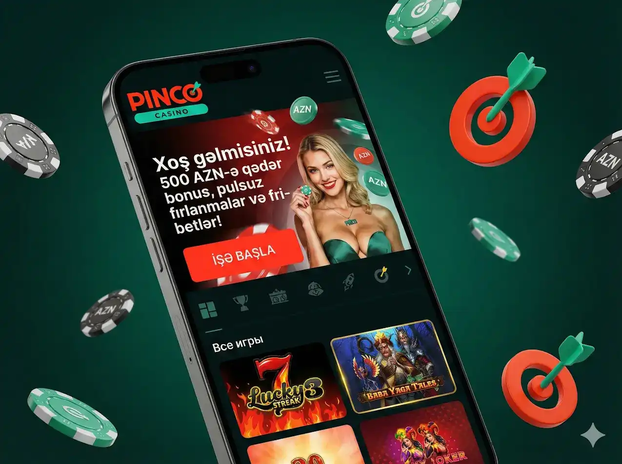 Pinco azerbaijan rəsmi saytı mobil telefonda, kazino interfeysi və AZN valyutası